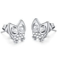 Stainless Steel Owl Style Cubic Zircon Filled Holiday Party Stud Earrings (Silver)