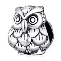 Wise Owl Nighthawk Charm, Fit Pandora Animal Halloween Bracelet, 925 Sterling Silver Bird of Night B