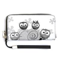Cute Cartoon Elephant and Five Owls on a Flowers Background Long Clutch Wallet, Long Handbag with Re