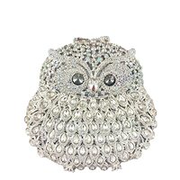 Boutique De FGG Silver AB Owl Crystal Clutch Bag Animal Evening Handbags Women Formal Party Rhinesto