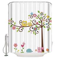 DOME-SPACE Shower Curtain for Bathroom,Washable Waterproof Cloth Shower Curtains Cartoon Owls Birds 