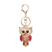 TOPASION Cute Owl Rhinestone Keychain for Women Animal Key Chain Ring Charms for Purses (Pink A)