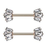 Pierced Owl 14GA 316L Stainless Steel CZ Crystal Baguette Crown Ends Nipple Barbells, Sold as a Pair