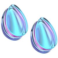 Pierced Owl Purple Iridescent Glass Tear Drop Shaped Double Flared Plug Gauges, Sold as a Pair (10mm