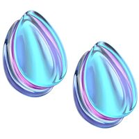 Pierced Owl Purple Iridescent Glass Tear Drop Shaped Double Flared Plug Gauges, Sold as a Pair (25mm