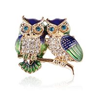 Rhinestone Owl Brooch Pin Vintage Double Owl Enamel Brooch Cute Animal Lapel Pins Jewelry Accessorie