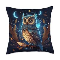 Cute Owl Celestial Elements Illustration Throw Pillow