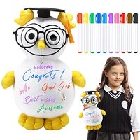 Lenwen 11 Pcs Graduation Autograph Stuffed Dog Owl for Kids with Colorful Fabric Markers Pens Congra