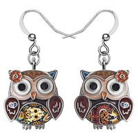 Enamel Alloy Anime Flower Owl Earrings Dangle Cute Bird Jewelry Animal Charms Owl Gifts for Women Bi