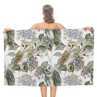 Vantaso Hydrangea Flowers and Cute Gray Owl Bath Towel Oversized Lightweight 31x51 Inch Beach Towel 