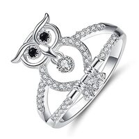 Fashion Owl Statement Rings for Women Girls CZ Crystal Animal Bird Finger Band Stacking Promise Ring