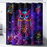 INSFBRB Cool Owl Fabric Shower Curtain,Watercolor Mandala Forest Animal Owl Fantasy Galaxy Hotel Qua