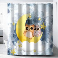 INSFBRB Watercolor Cute Owl Waterproof Fabric Shower Curtain,Abstract Owl Cartoon Cloud Moon Star Ar