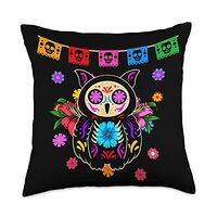 Mexican Owl Day of the Dead Colors Dia De Muertos Women Throw Pillow