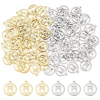 DICOSMETIC 80Pcs 2 Colors Owl Charms Stainless Steel Golden Ring with Owl Charms Cute Animals Charms