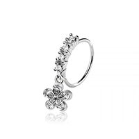 Pierced Owl 20GA 316L Stainless Steel CZ Crystal Lined Hoop with Dangling Daisy Flower Bendable Nose