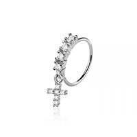 Pierced Owl 20GA 316L Stainless Steel CZ Crystal Lined Hoop with Dangling Cross Charm Bendable Nose 