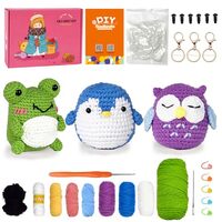 PIPAPI Christmas Crochet Kit for Beginners, 3 Pattern Animals-Owl, Penguin, Frog, Knitting Kit for A