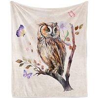 Owl Throw Blanket, Soft Plush Flannel Fleece Owl Blanket for Women, Cozy Fuzzy Watercolor Owl Blanke