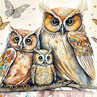 Diamond Painting Kits Dream Owl Family, Diamond Painting Butterfly 5D Full Diamond Cross Stitch Colo
