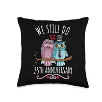 We Still Do Owl Couple Wedding 25th Anniversary Throw Pillow, 16x16, Multicolor