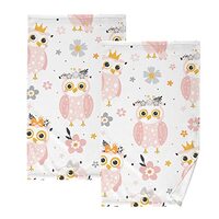 BOENLE Pink Owl Crown Flower Bath Towels 100% Cotton Soft 2-Piece Towel Set Hand Towels for Bath Fit