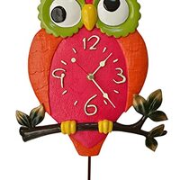 EEYZD Fun Owl Wall Clock, Ultra-Quiet Luminous Owl Resin Clock,Red