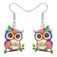 WEVENI Cute Acrylic Owl Earrings Dangle Cartoon Owl Jewelry for Women Girls Owl Lovers Gifts (Purple