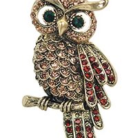 Gyn&Joy Womens Crystal Rhinestones Perched Owl Bird Brooch Pin (Topaz Golden Tone)
