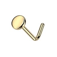 Pierced Owl 20GA F136 Implant Grade Titanium Flat Disc Top L-Bend Nose Stud (Gold Tone)