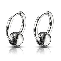 20GA 316L Stainless Steel Faux Captive Bead Hinged Hoop Earrings, Sold as a Pair (Silver Tone)