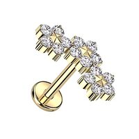 Pierced Owl 16GA F136 Implant Grade Titanium Internally Threaded Triple CZ Crystal Flower Top Flat B