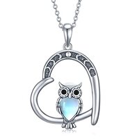 Daixiya Moonstone Owl Necklace 925 Sterling Silver Moon Phase Owl Pendant Necklaces Owl Jewelry Gift