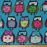 FlashPhoenix Quality Sewing Fabric – Fleece Colorful Owls Birds on Aqua Kids Girls Fleece Fabr