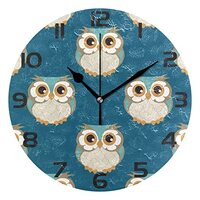 ALAZA Cute Owl on Blue Background Wall Clock Non Ticking Decorative Desk Clock for Bedroom Kitchen L