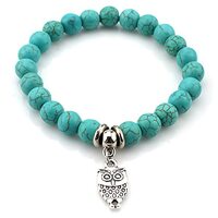 ZIVEMOT Boho Turquoise Beaded Elastic Bracelet Owl Bracelet