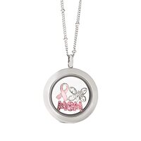 Origami Owl Medium Silver Breast Cancer Awareness Living Locket Set 18-20"