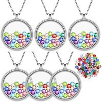 Highergo 6 Pcs Locket Necklace DIY Floating Round Locket Pendant Floating Memory Necklace for Women 