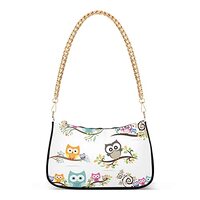 Shoulder Bag for Women Purse Clutch Cute Owl Print Bird Animal Chain Shoulder Tote Handbag with Zipp