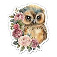 Cute Owl with Roses Stickers - 2 Pack - Waterproof Vinyl for Car, Phone, Water Bottle, Laptop - Flor