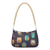 Indian Owl Shoulder Bag for Women Fabric Crescent Handbag with Zipper Chain Clutch Purses for Girls 