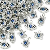 LiQunSweet 100 Pcs Mixed Shapes Turtle Elephant Butterfly Owl Animal Evil Eye Charms for Jewelry Mak