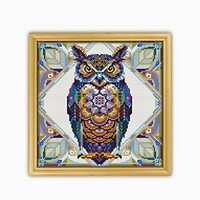 Mandala Owl CS1129-1 - Counted Cross Stitch KIT#2. Set of Threads, Needles, AIDA Fabric, Needle Thre