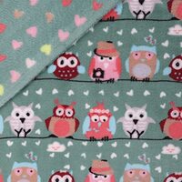 Mook Fabrics Printed Super Soft Velour Fleece (60'' Wide) Double Brushed, 2 Sided-Owl/Hear