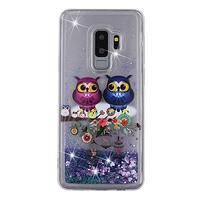 GYHOYA Glitter Liquid Protective Case for Samsung Galaxy S9 Plus, Couple Owls Pink Glitter Luxury Sp