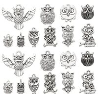 Ipotkitt 100 Pcs 10 Styles Vintage Owl Charms Antique Mixed Shape Charms Animal Bird Charms for Hall