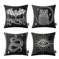 Phantoscope Pack of 4 Happy Halloween Throw Pillow Covers, Printed Halloween Bat Owl Snake and Totem