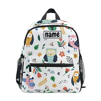 Glaphy Custom Kid's Name Backpack, Cartoon Owls and Forest Toddler Backpack for Daycare Travel 
