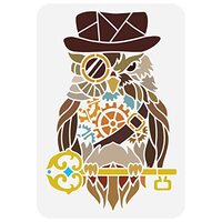FINGERINSPIRE Steampunk Owl Stencil 8.3x11.7inch Reusable Painting Stencil Owl with Key Hat Glass An