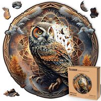 LEOGOR Wooden Puzzle for Adults - Owl - Nature Inspired Round Mandala - (200 Piece, 12 x 11.8 in) - 